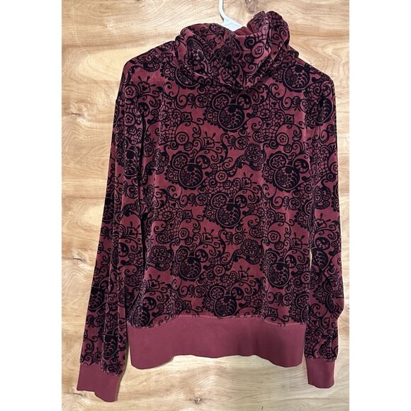 Disney Parks Mickey Mouse Velour Hoodie Womens XL Burgundy Sweatshirt Sweater - Picture 2 of 7